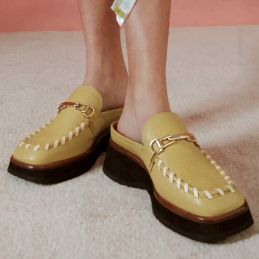 Labucq Koko Moc Loafer Mules Women’s Size 38 Salvia Green Leather w/ Whipstitch